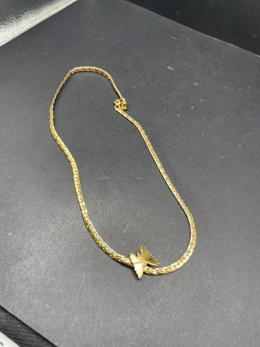 Vintage Goldtone Butterfly Pendant Choker Snake Chain Necklace